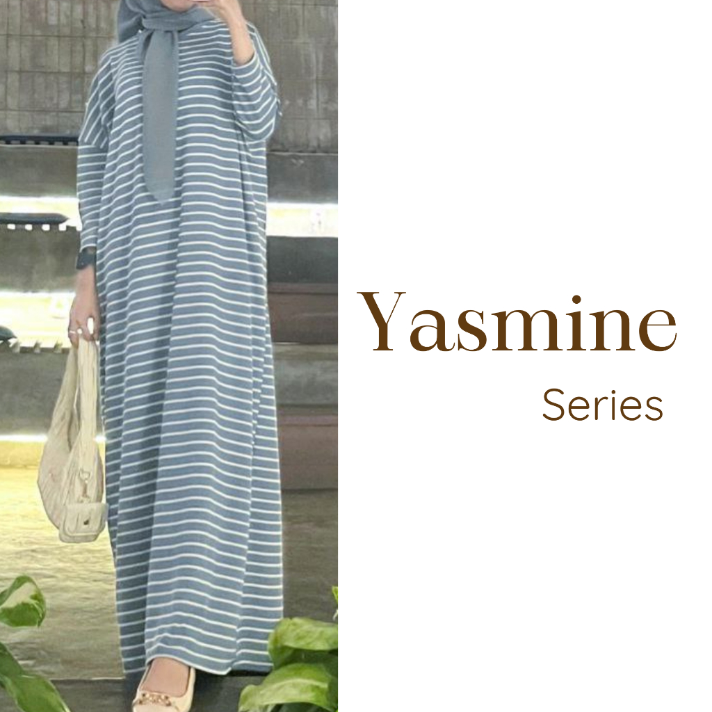 AYISHA.CLO - Yasmine Dress Gamis Kaftan Batwing Knit Salur Premium | Yasmine Batwing