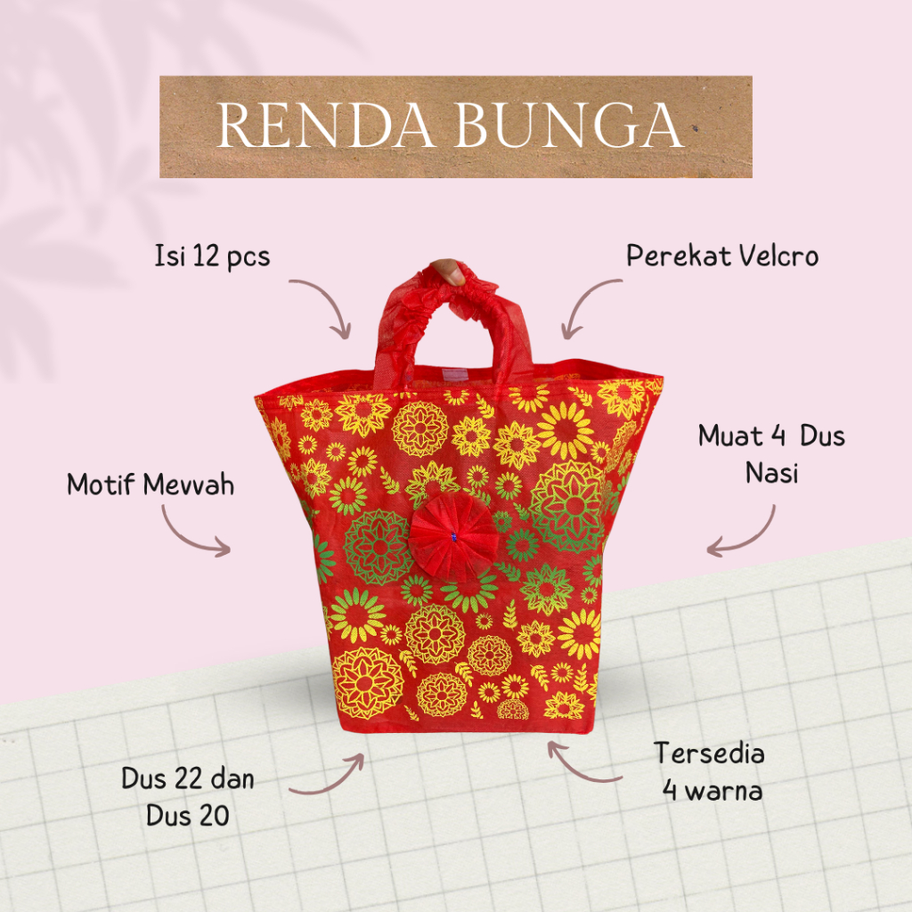 

(12 pcs) Tas Hajatan Dus Nasi Mewah Renda Bunga Spunbond