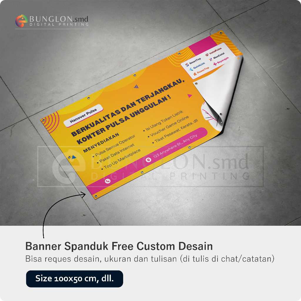 PRINT CETAK SPANDUK BANNER TOKO KONTER JUAL PULSA DAN PAKET DATA CUSTOM DESAIN