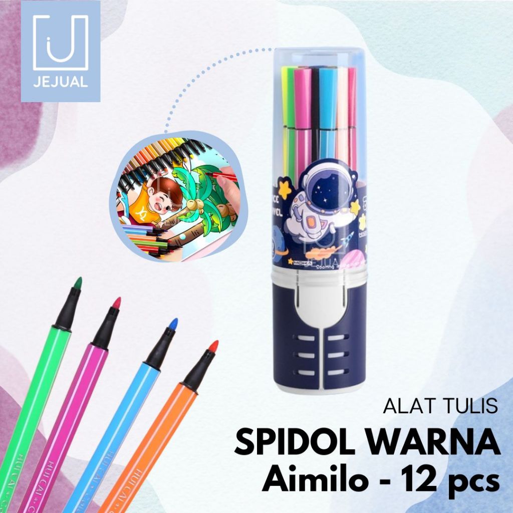 

Spidol Warna Warni Aimilo 12 Warna Spidol Anak Hexagonal Astronot Stationery