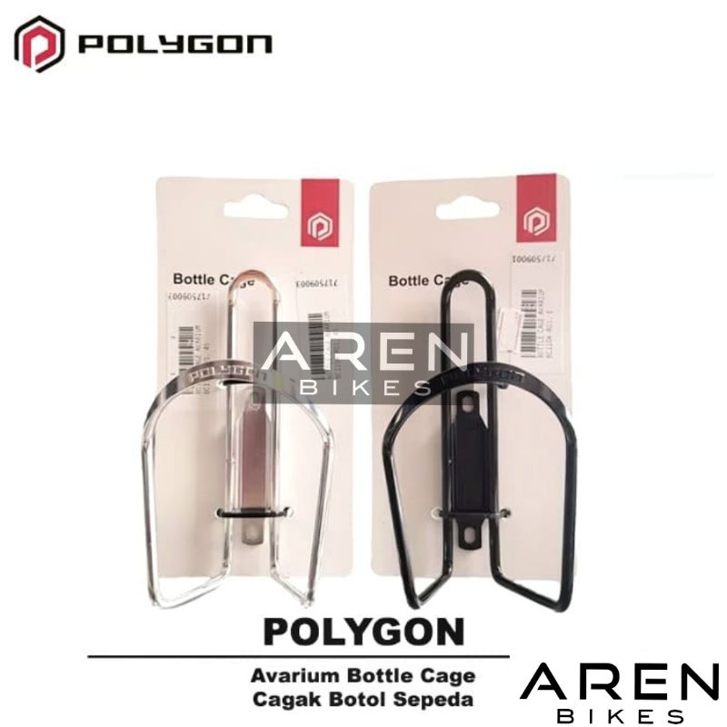 BOTTLE CAGE POLYGON AVARIUM TEMPAT BOTOL AIR MINUM DUDUKAN KLEM ALLOY ALUMUNIUM HITAM SILVER SEPEDA 