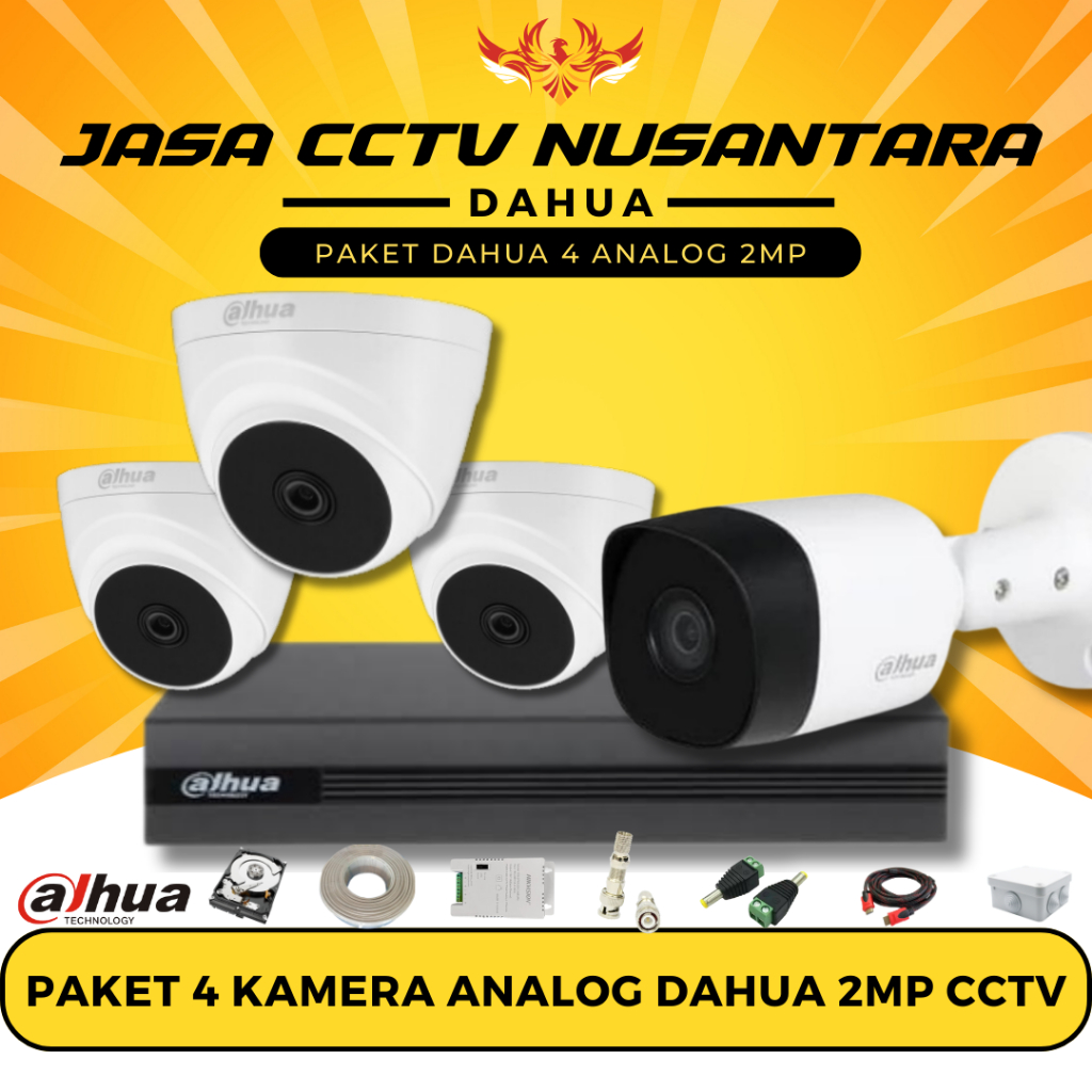 PAKET 4 KAMERA DAHUA ANALOG 2MP CCTV + JASA INSTALLASI