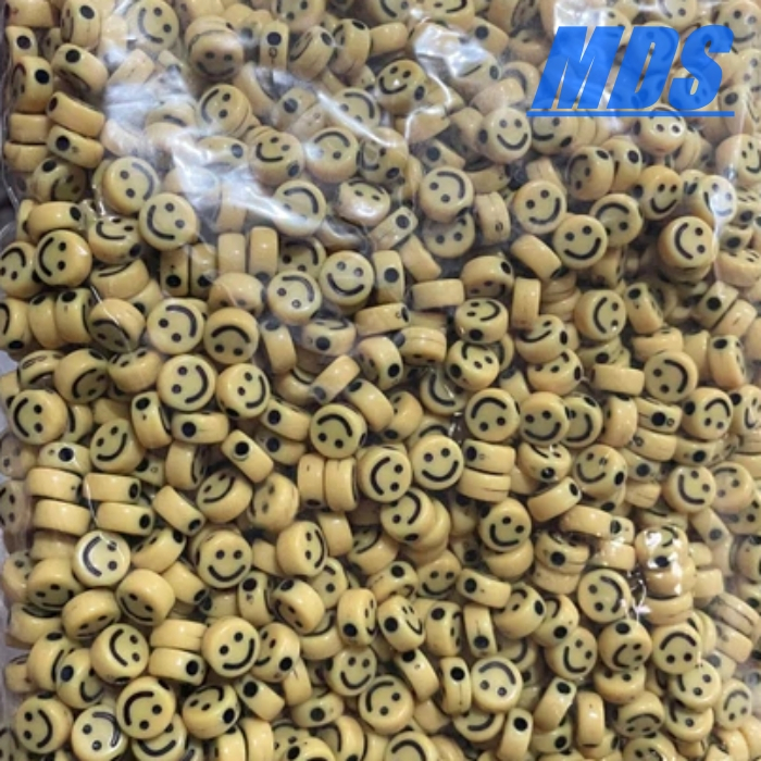 Mote manik smile kuning hitam bulat 10mm 1pon