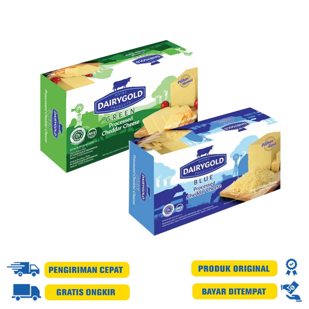 

Dairy Gold keju Cheddar Olahan - Blue 170 G.R | Green 160 G.R