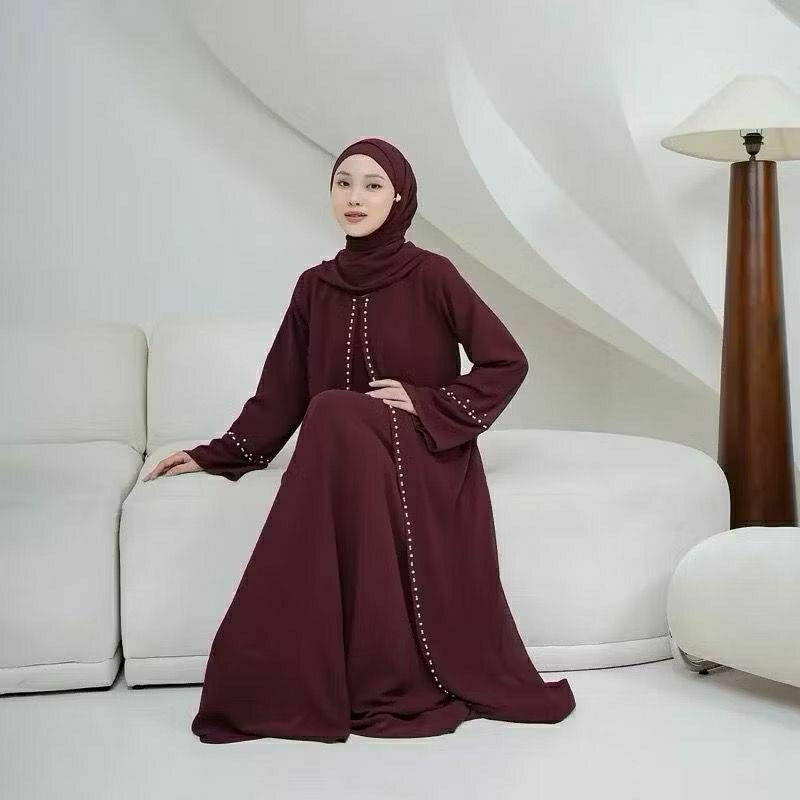 gamis abaya aplikasi Payet simple mewah full furing gamis abaya model terbaru mewah