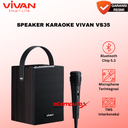 VIVAN VS35 SPEAKER BLUETOOTH WOODEN RETRO DESIGN / VS-35 SPEAKER KARAOKE + MIC MATERIAL KAYU ORIGINA