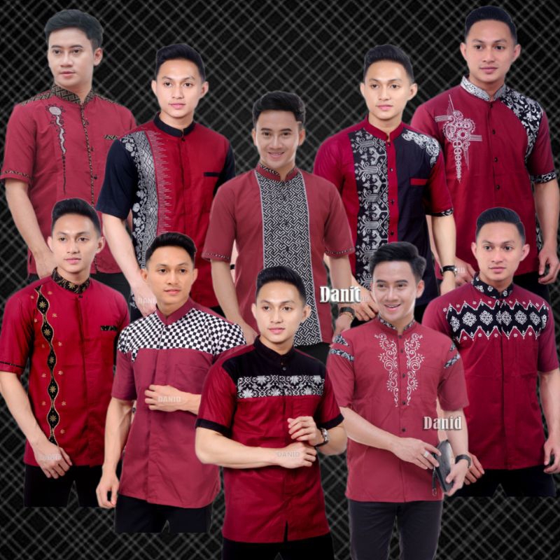 Baju Koko Dewasa kurta lengan pendek SIZE M L XL XXL Warna Maroon / Merah Tua / Merah Hati