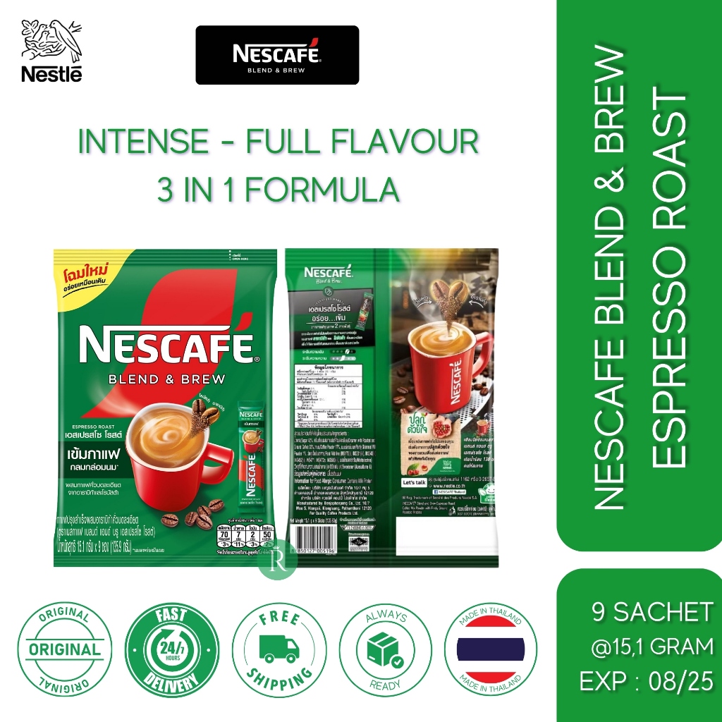 

Nestle Nescafe Blend And Brew Espresso Hijau Isi 9 Sachet thailand