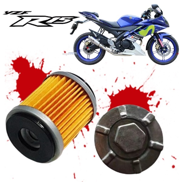 Filter Saringan Oli Mesin R15 V2 Vixion Old Lama Plus Tutup Oli Mesin bawah Vixion Nva Nvl R15