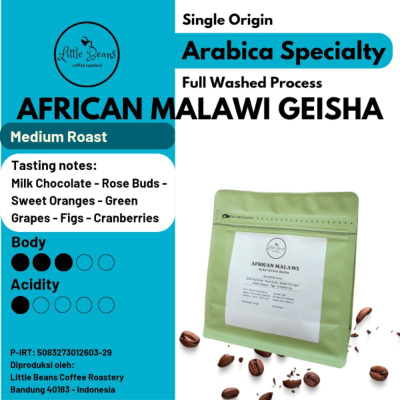 

Kopi Arabica African Malawi Geisha 400gr/200gr/100gr Biji/Bubuk