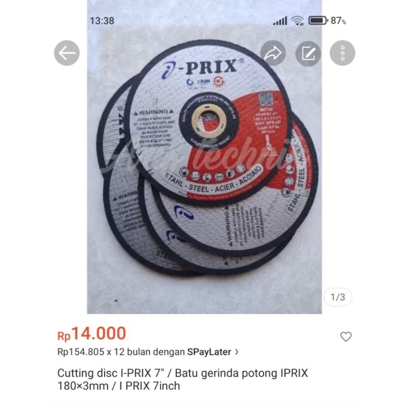 PESANAN KHUSUS Cutting disc I-PRIX 7" 100pcs / Batu gerinda potong I PRIX 180x3mm / IPRIX 7inch