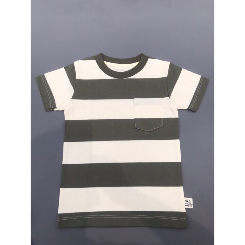 kaos anak salur stripe saku pocket warna hijau army anak laki laki atau perempuan usia 1 - 12 tahun