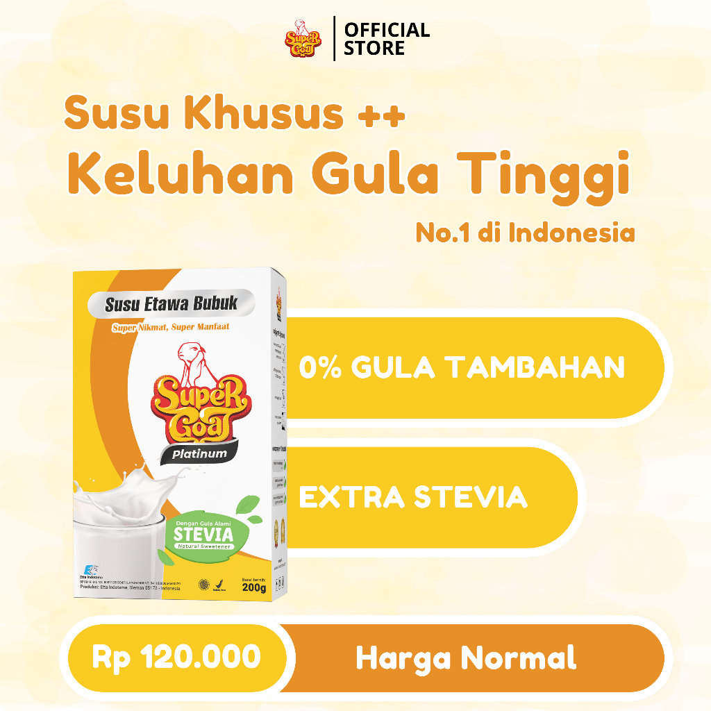 

SUPERGOAT Susu Kambing Etawa Bubuk Original 100% Asli - Herbal Alami untuk Penderita Gula Tinggi