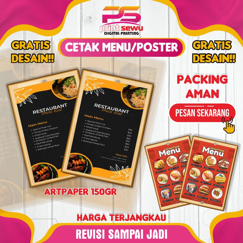 

CETAK DAFTAR MENU 150GRAM | BISA REQUEST DESAIN (PRINT MENU MAKANAN/MINUMAN/CAFE/RESTO/WARNA/DAN LAIN LAIN) SATUAN