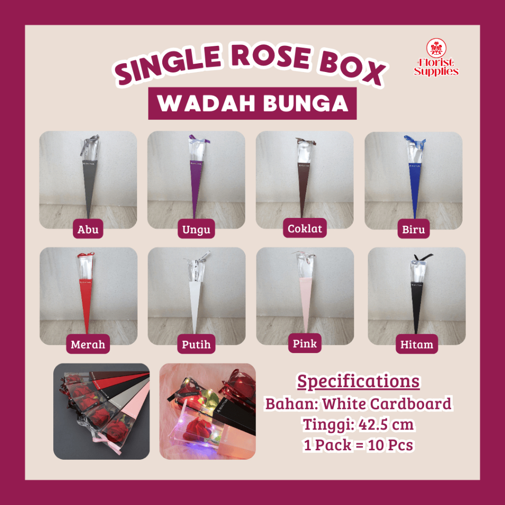 

Kotak Single Rose Box Mika Bunga Mawar 1 Kuntum Wadah Bunga Satuan Wrapping Mawar Cantik