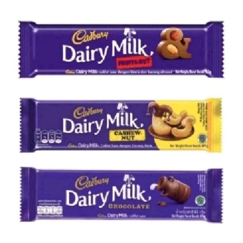 

Cadbury Dairy Milk 90gr Chocolate/Cashew Nut/Hazel Nut/Fruit Nut EXP DESEMBER 2025