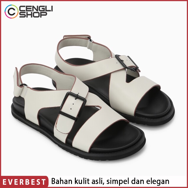 SANDAL KULIT EVERBEST PRIA ORIGINAL SENDAL SLINGBACK BRANDED ASLI ORI TERBARU CREAM EM36