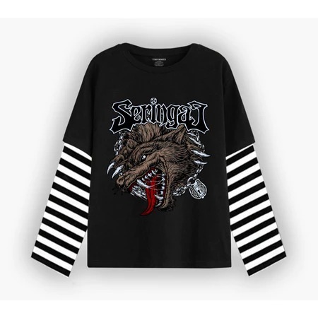 LYCUS CLOTHING T-shirt seringai Double layer long sleeve kaos pria wanita