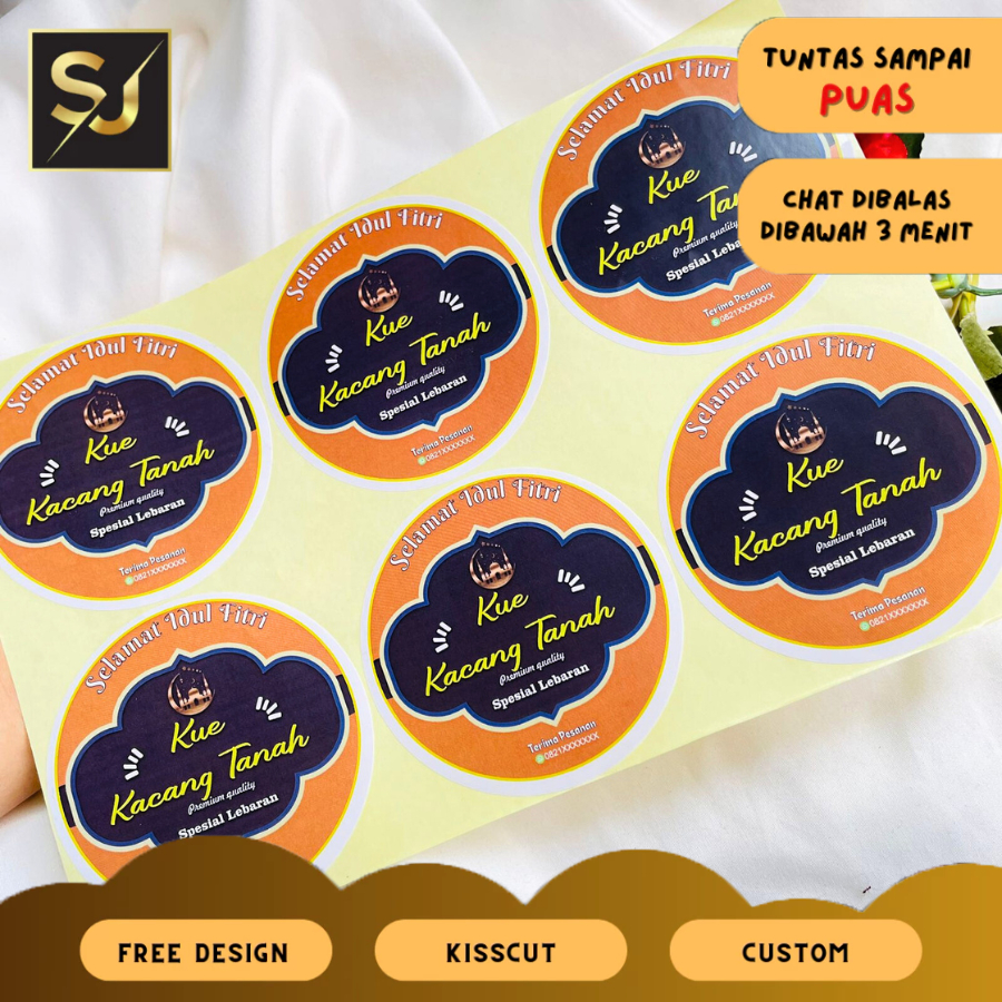 

2-4 Sticker Toples Kue Kering Bulat Stiker Chromo Custom Cookies Lebaran Idul Fitri Label Sangjaya