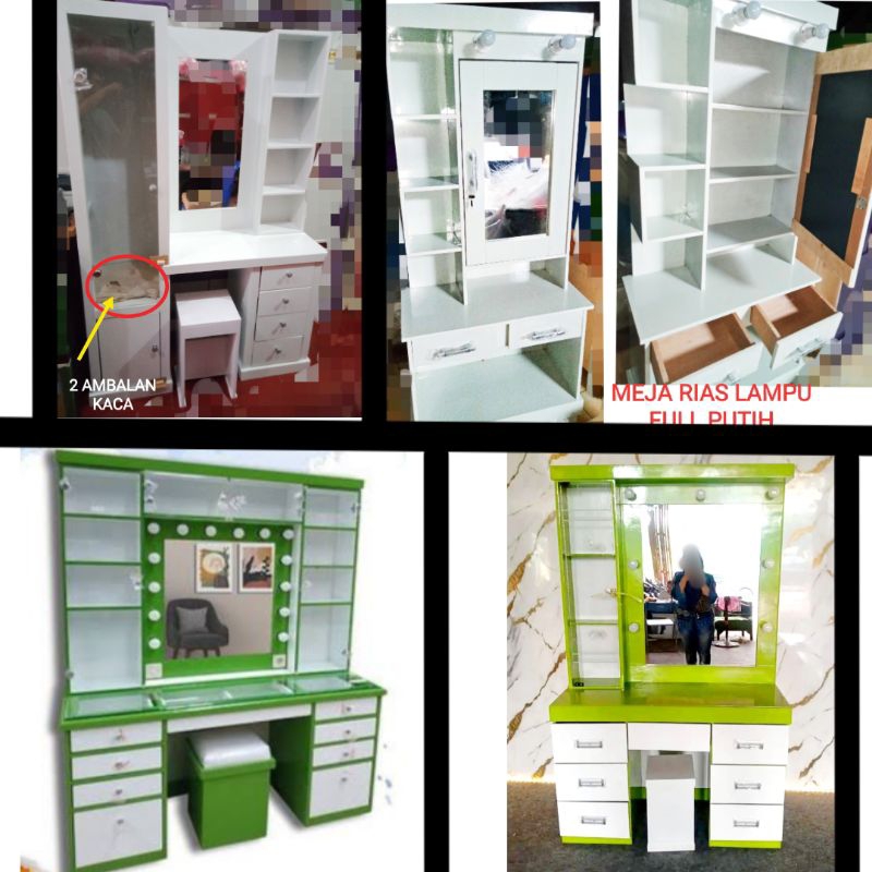 TOLET MEJA RIAS LAMPU KACA / MEJA RIAS KACA CERMIN / MEJA RIAS MINIMALIS LAMPU / TEMPAT MAKE UP / ME