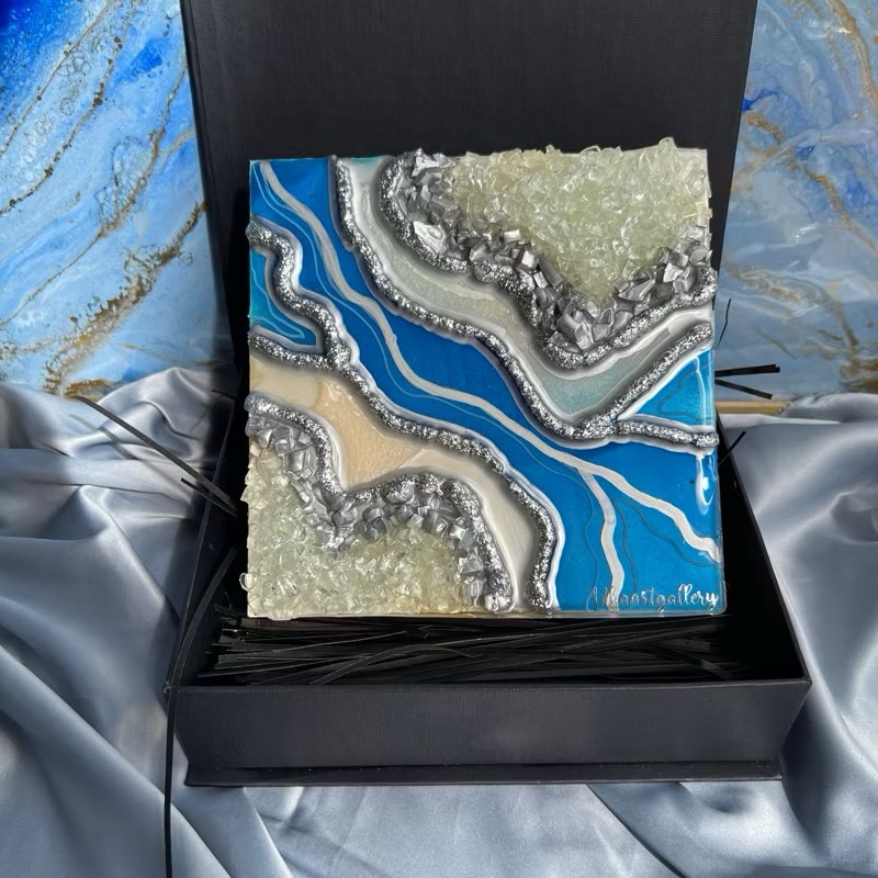 Resin geode wall art lukisan dinding epoxy resin 20x20cm