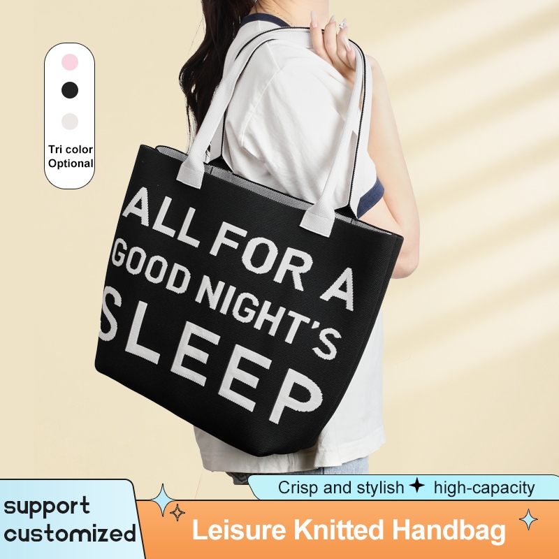 Knitted Tote Bag Jumbo Premium Tas Rajut Wanita Hand Bag Kerja Kuliah MOTIF TULISAN - T210