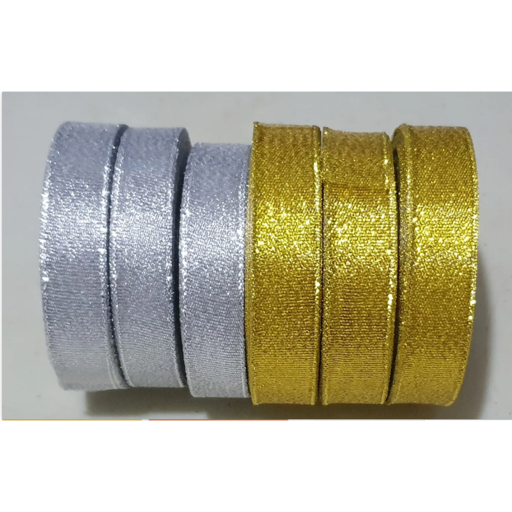 

Pita Glitter 1 Inch (2,5 cm) / Glitter Ribbon / Pita Emas & Perak 1" = 2,5 cm per ROLL