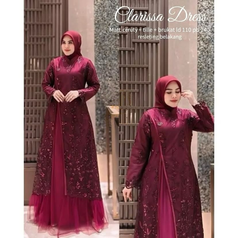 NEW PRODUCT CLARISSA DRESS LEBARAN 2025 ELEGAN MEWAH / MATT CERUTY BABYDOLL MIX BRUKAT ( ZIPPER BELA