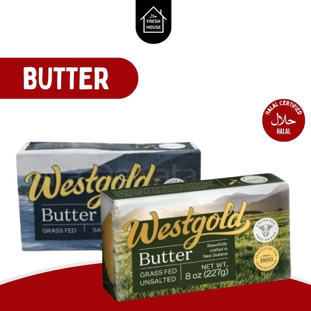 

WESTGOLD BUTTER 250GR / NEW ZEALAND SALTED UNSALTED / WEST GOLD BUTTER MENTEGA MARGARIN HALAL