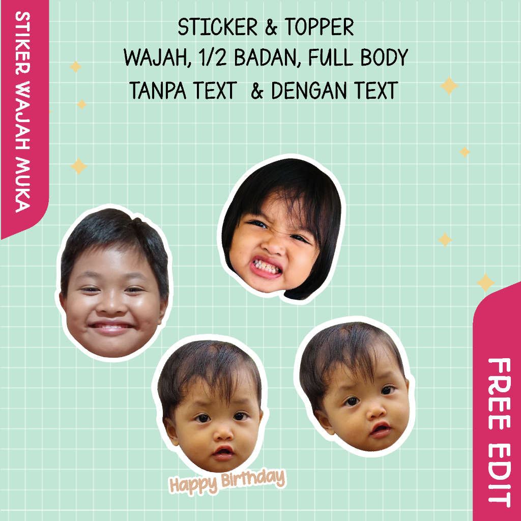 

QICETAK Stiker Topper Sticker wajah muka sendiri IDOL PET K-POP Artis Nama Tulisan Custom