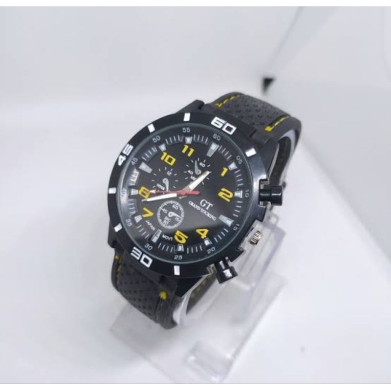 C ( C16 ) JAM TANGAN PRIA ANALOG HITAM JAHIT WARNA