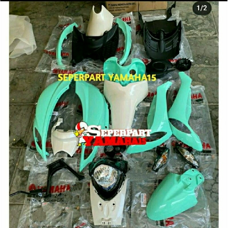 FULL BODY HALUS DAN KASAR SET DAN RUMAH LAMPU DEPAN SEIN STANDAR DUA FINO 125 HIJAU TOSCA ( 23 PCS )