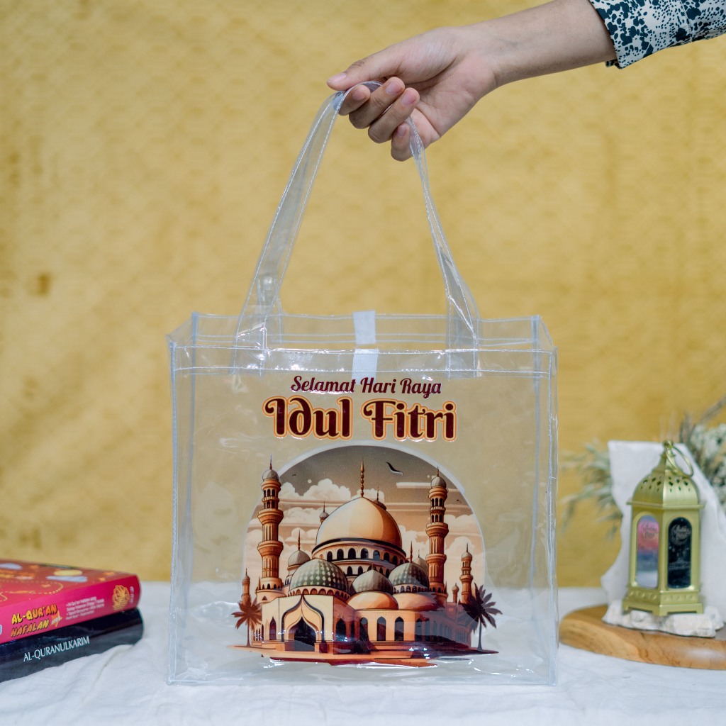 

Uk 25x30x13 Tas Lebaran Mika Transparan Bingkisan Hampers Lebaran Idul Fitri