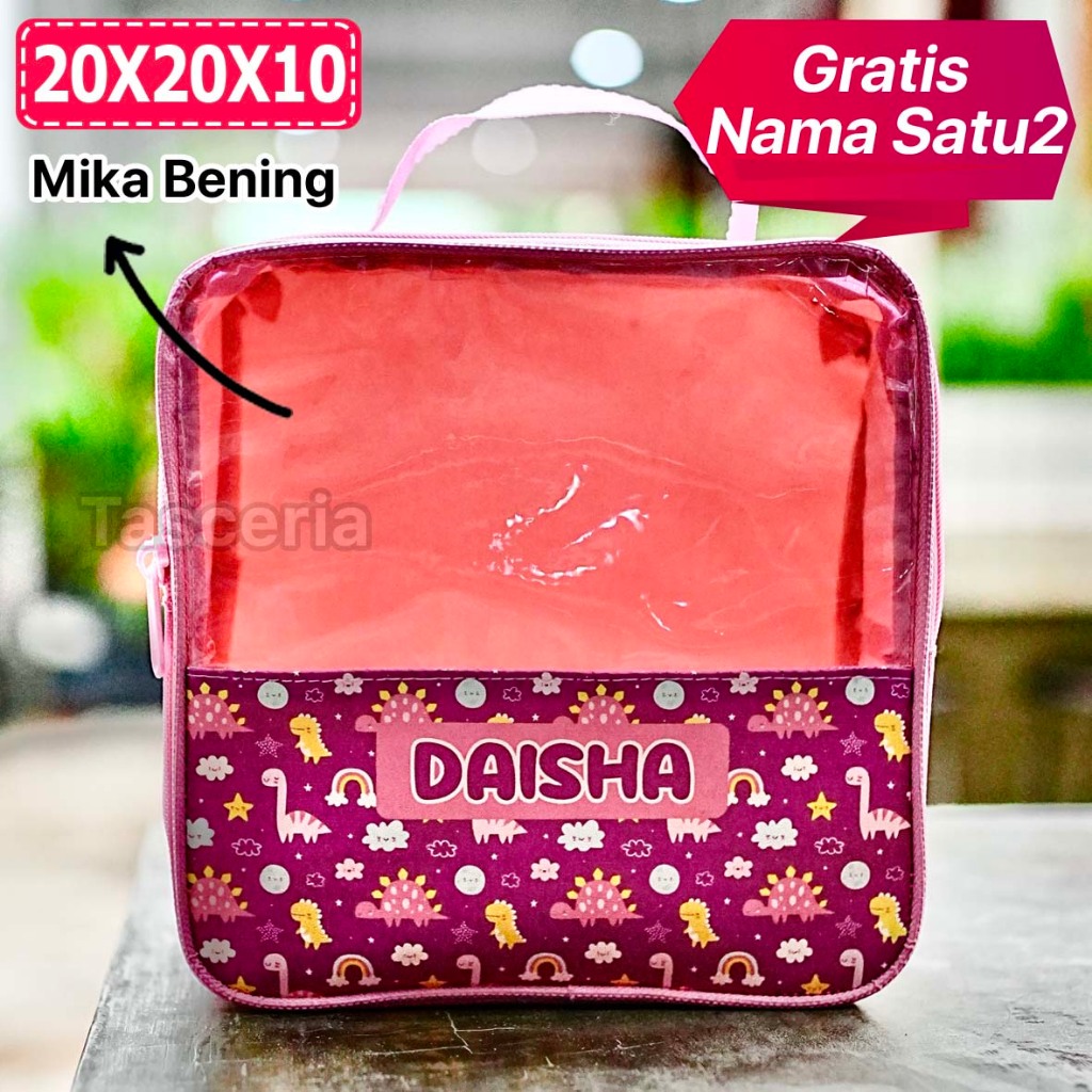 

Tas Snack Jajan Mika Ulang Tahun Kartun Dino Cibi Pink Custom