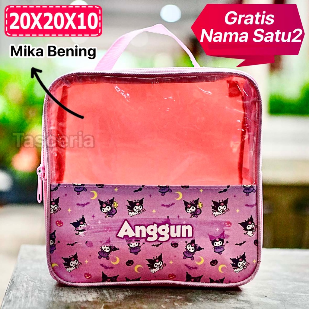 

Tas Bingkisan Snack Ultah Mika Motif Kuromi Custom Nama