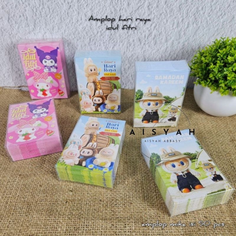 

50 lembar Amplop lebaran idul fitri Mika karakter kartun ukuran 7 x 10 cm