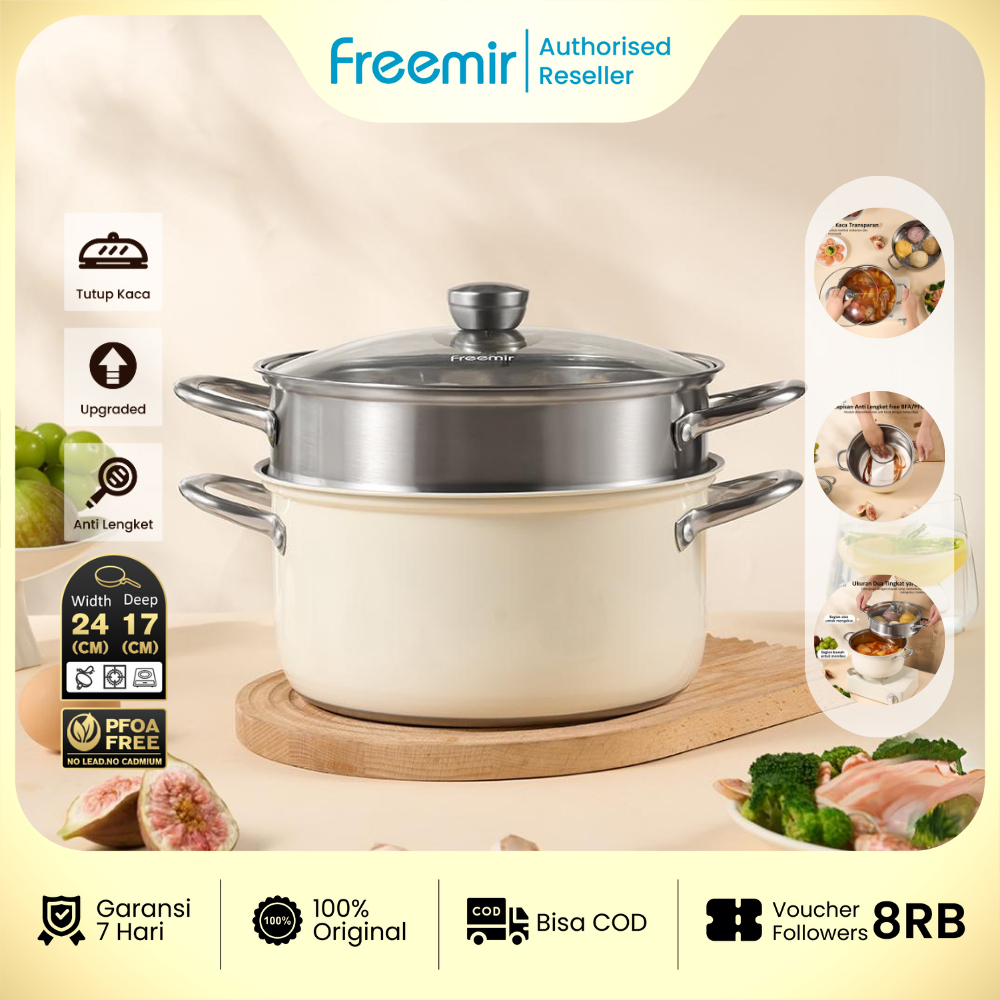 [SPECIAL] freemir Panci Kukus 2 Susun 24 CM Double Stainless Steel Dandang Steamer