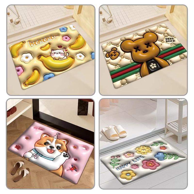 【import houseware】3D Motif Bunga Keset/Kaki Kamar Mandi/Kamar Mandi Keset Lantai Menyerap Air