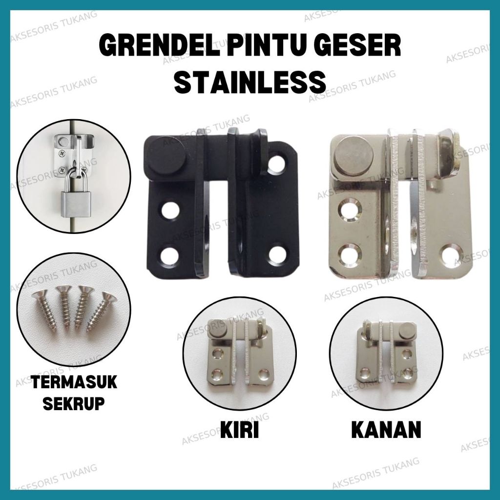 Grendel Pintu Geser Stainless / Slot Kunci Pintu Geser / Cantolan Gerendel Gembok Pintu Sliding Door