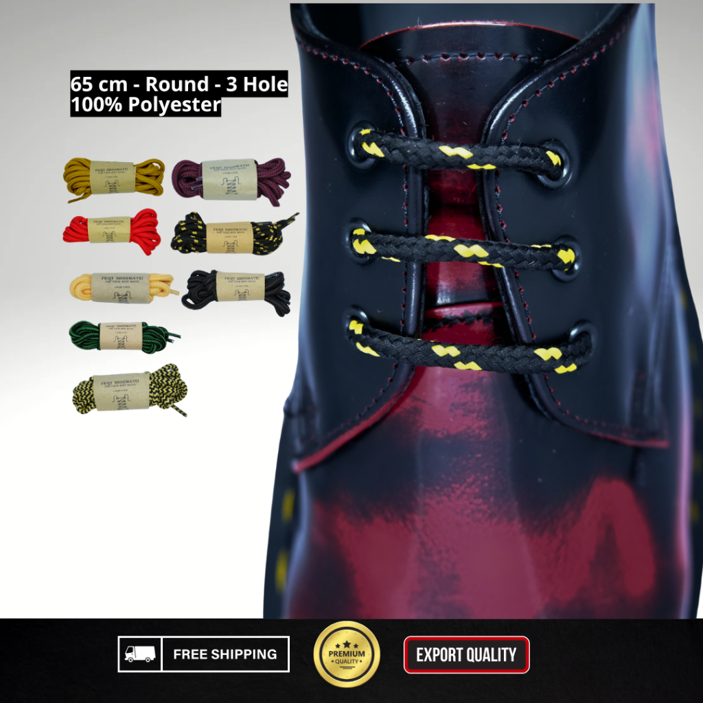 FORSHOEMATE Tali Sepatu | Tali Sepatu Bulat 65 cm Tali Sepatu 3 Hole 3 Lubang Tali Sepatu Dr. Marten