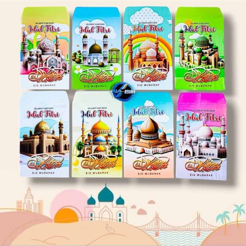 

100 lembar Amplop lebaran Amplop hari raya idulfitri Karakter Masjid V ( mix gambar random ), ukuran medium.