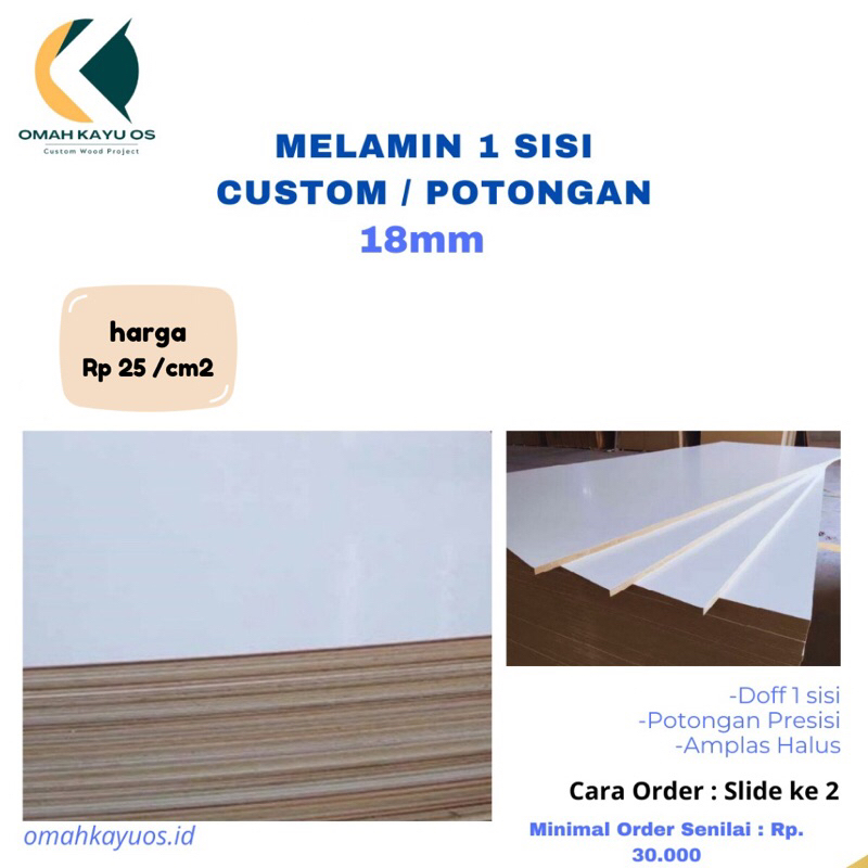 Triplek Multiplek Plywood Melamin 18mm satu muka / sisi Custom Potongan bisa custom sesuai ukuran pa