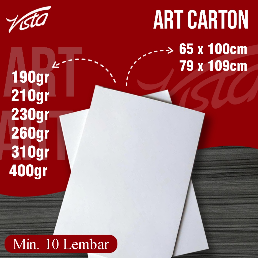 Kertas Art carton 190gr, 210gr, 230gr, 260gr, 310gr, 400gr ukuran 65 x 100cm dan 79x109cm (plano)