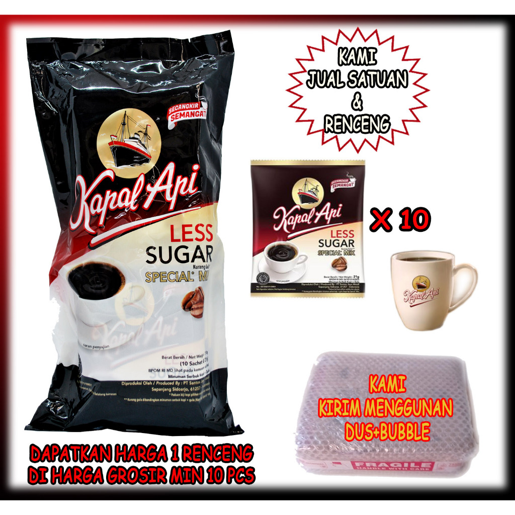 

Kopi Kapal Api Less Sugar Special Mix di jual satu renceng isi 10 sachet 19 gram