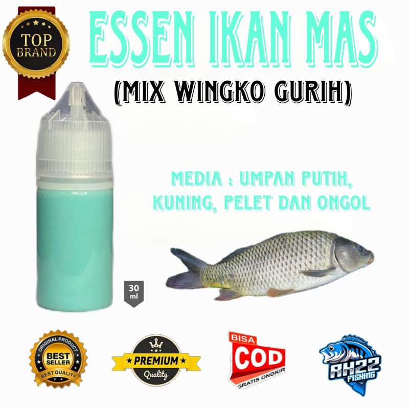 Essen oplosan ikan mas, media umpan putih, kuning, pelet dan juga aci/ongol-ongol.