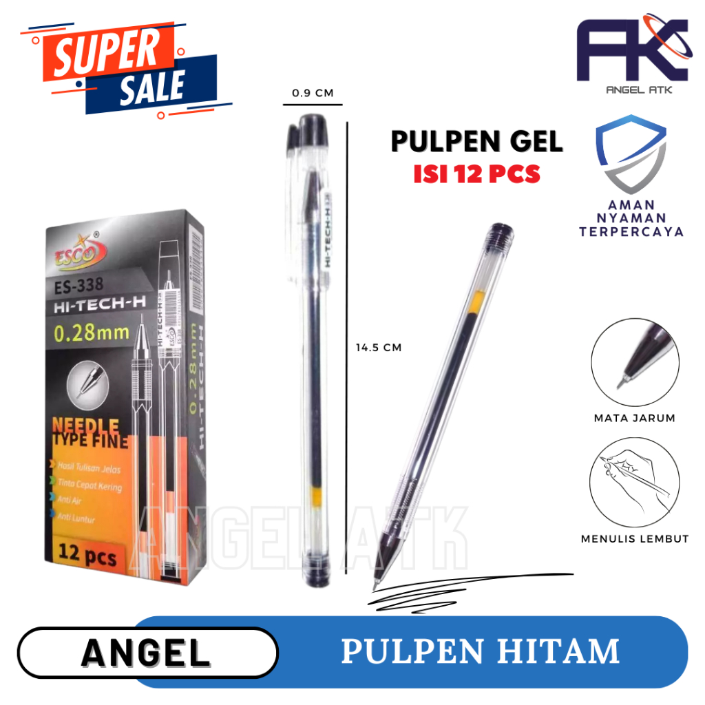 

Termurah Pulpen Esco / Isi 12 Pcs / Pena Gel Hitam / Pulpen Awet / Pena Gel Minyak / Gel Pen Cair / Tinta Isi 0.28 Mm / COD / Atk Blessing