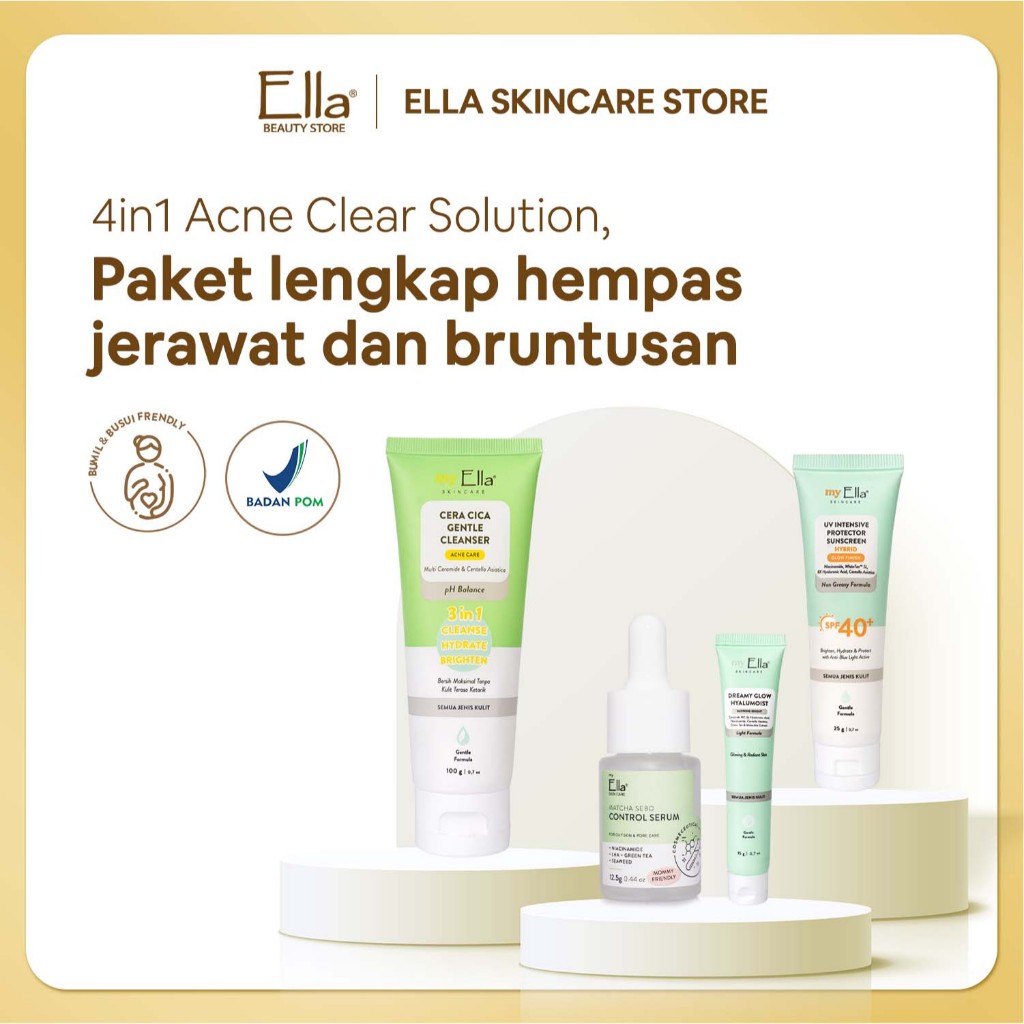 Ella Skincare 4in1 Acne Clear Solution - Paket Lengkap Hempas Jerawat dan Bruntusan