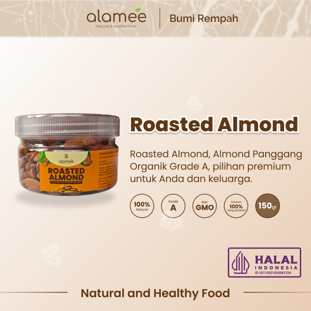 

ALAMEE Kacang Almond Almon Kupas Panggang Premium Roast Roasted Grade A California Oven Siap Makan