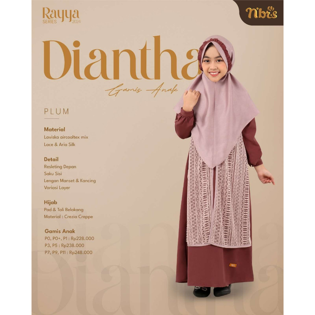 GAMIS ANAK NIBRAS DIANTHA PLUM (GAMIS+HIJAB)
