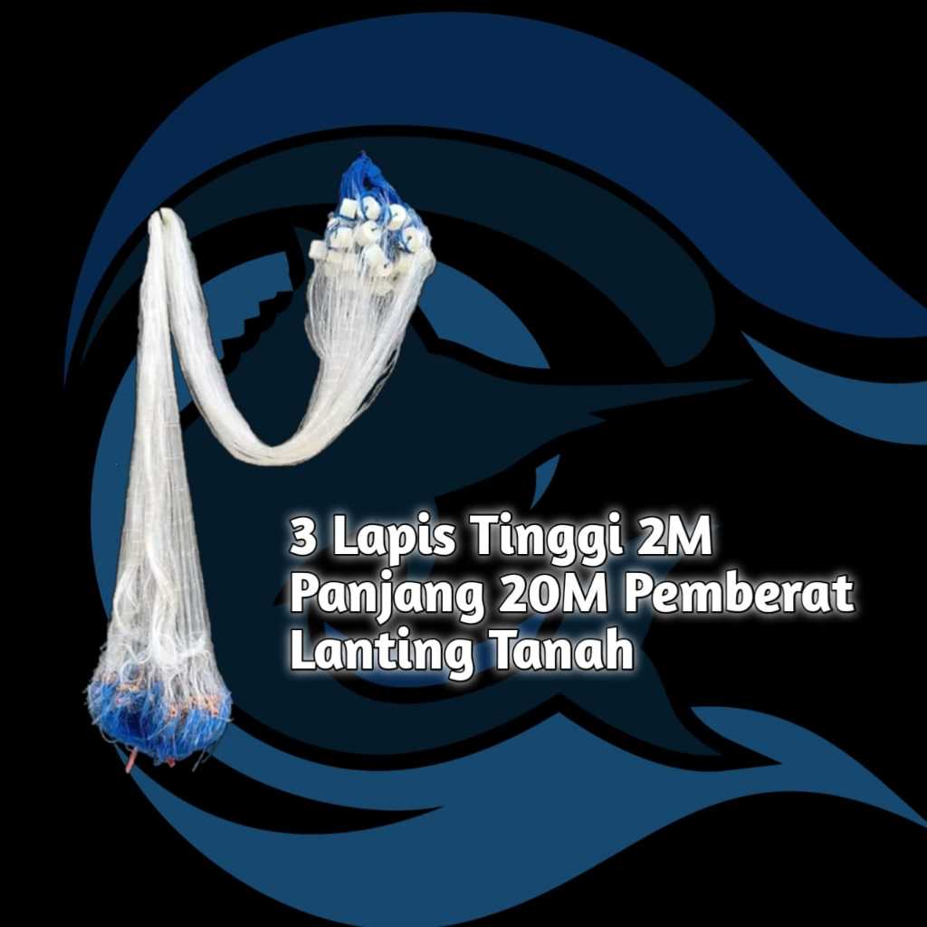 Jaring Ikan Siap Pakai 3 Lapis Tinggi 2m panjang 20m Jaring Ikan Murah Jaring Pukat Jaring gondrong 